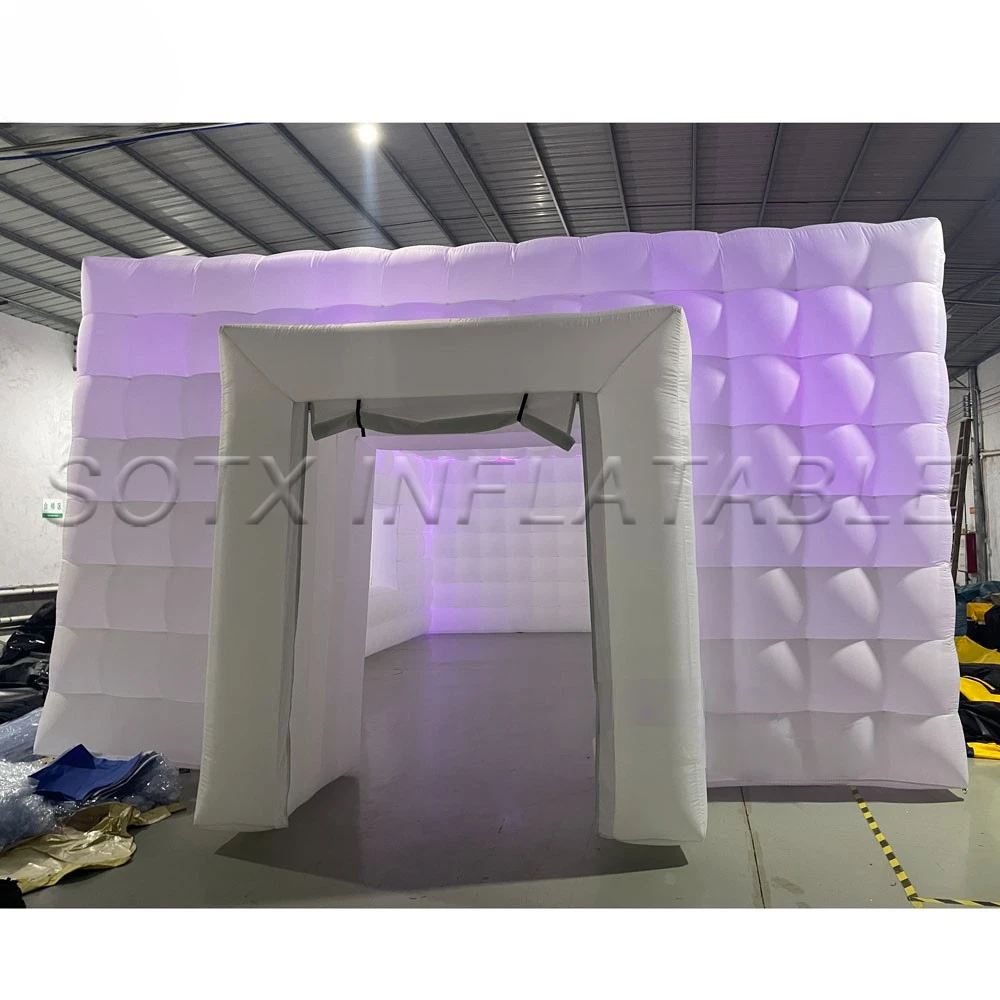 Nightclub Giant Outdoor Portable House Rushed White Black Air Inflatable Cube Tent With Led Lights And Windows For Wedding Party