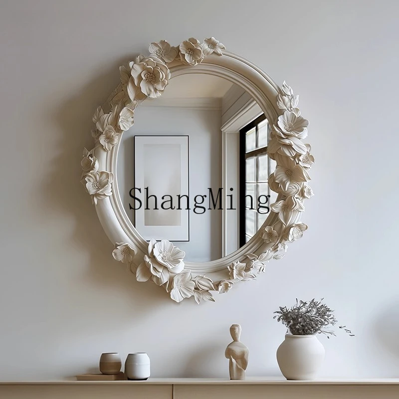 

DHY toilet washstand wall-mounted mirror high-end bedroom entrance cream wind bathroom mirror