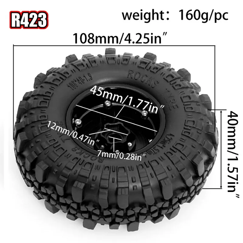 B05C-4PCS Beadlock Felgenreifen-Set 1,9 Zoll für 1:10 RC Rock Crawler Axial SCX10 TRX-4 Traxxas Upgraded RC Truck Wheel