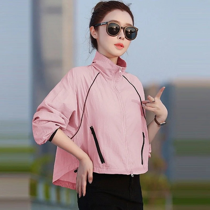 

2026 New Women's Summer Thin Coat Fashion Sunscreen Clothing Jacket Loose Breathable Sunscreen Short Zipper Top Outerwear
