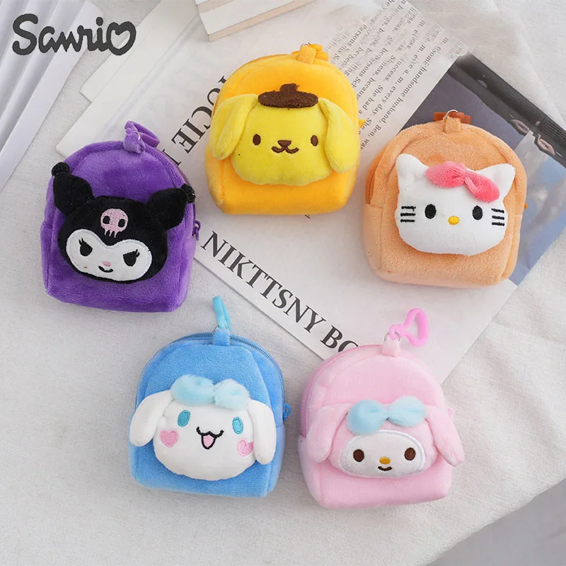 Sanrio Anime Kuromi Hello Kitty Earphone Bag Cute My Melody Cinnamoroll Children Plush Coin Purse Children Wallet Christmas Gift