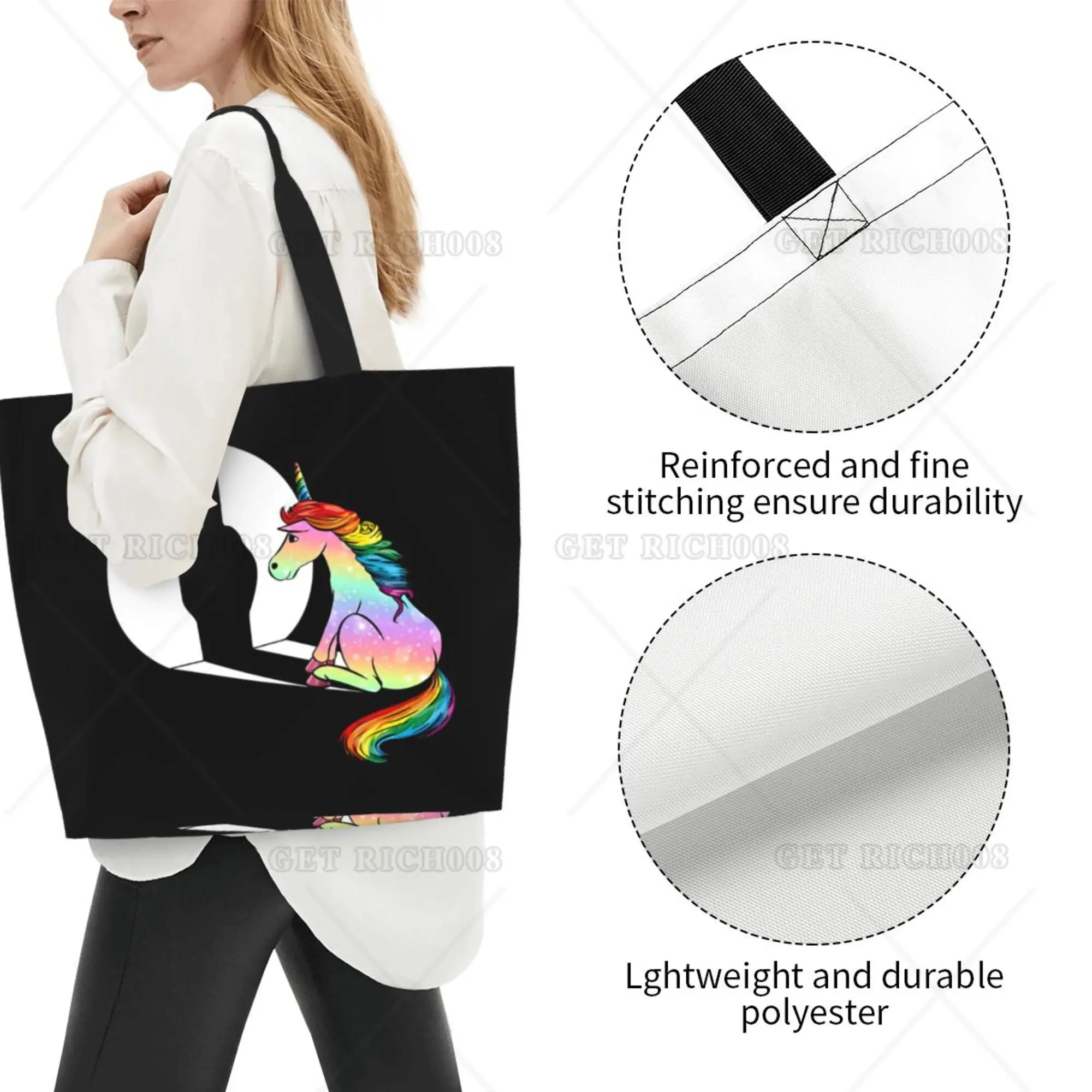 Funny Unicorn Rainbow FXXK borsa per la spesa a tracolla da donna Eco Bag Cute Tote Bag Fashion One Size Large HandBag