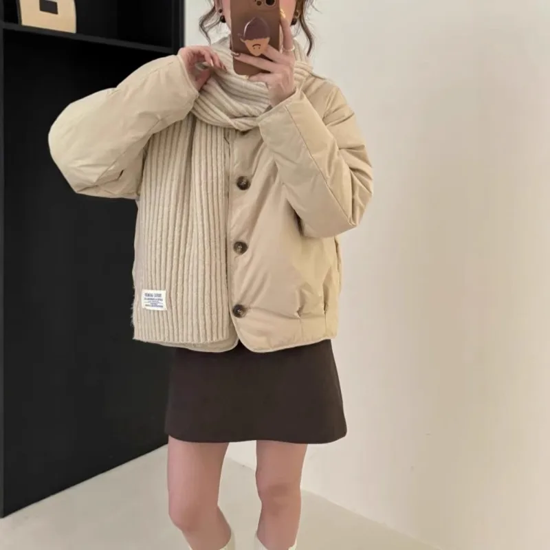 Modelos femininos outono inverno casaco jaqueta para baixo pato branco em torno do pescoço doce engrossado personalizado confortável versátil