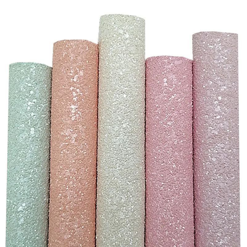 30X134CM Mini Rolls or Sheets Pastel Colors Chunky Glitter Leather Sheets Glitter Faux Leather Fabric Felt Backing Vinyl Q1843