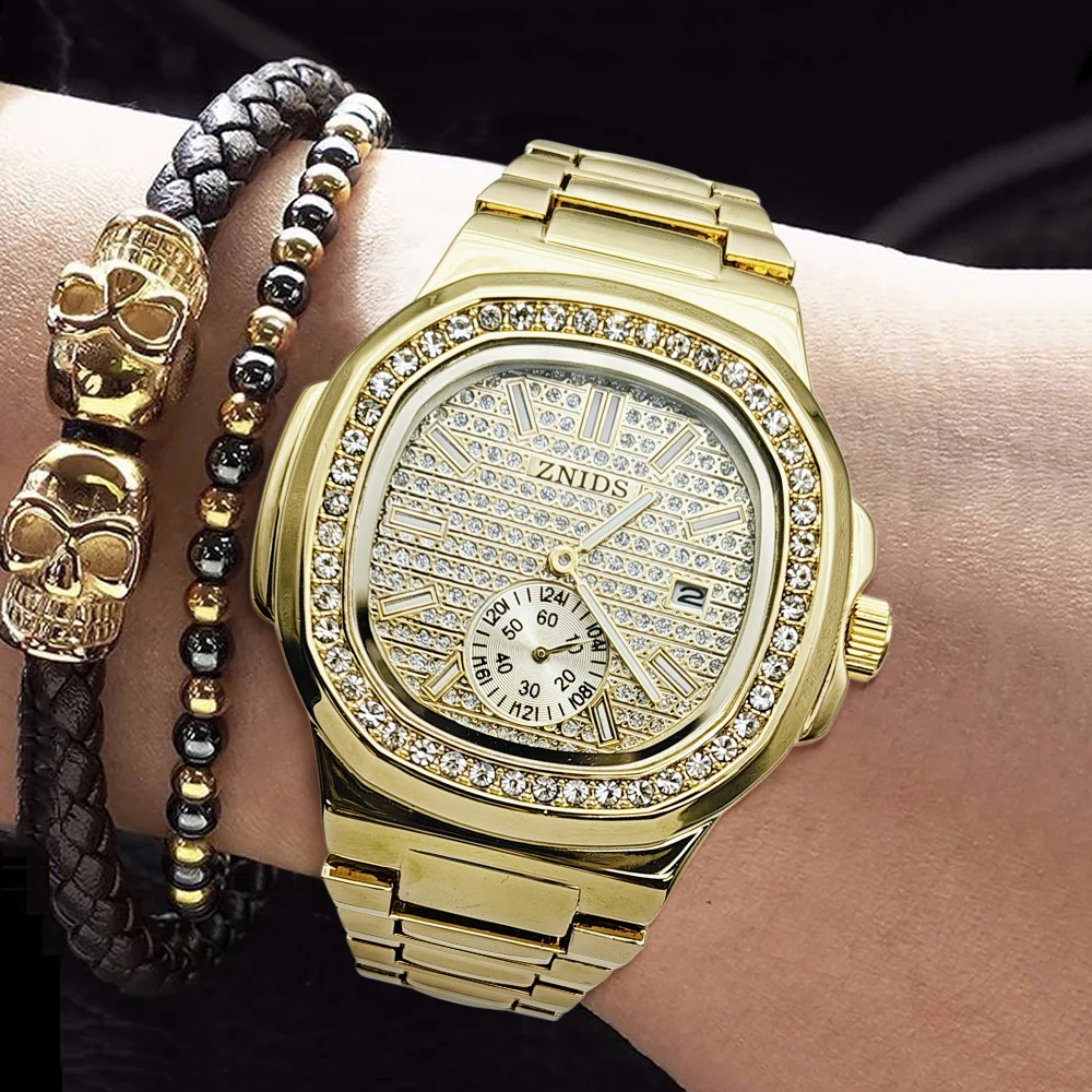 ساعة رجالية مربعة كاجوال من سلسلة نوتيلوس ماسية كاملة الراقية، عصرية، بسيطة، فريدة من نوعها، رائعة، متعددة الاستخدامات، أنيقة، على طراز الشارع، مقاومة للماء، تقويم، ساعة يد رجالية عصرية