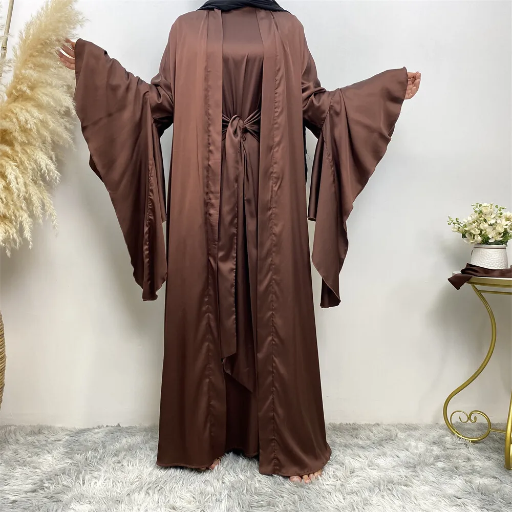 

New Fashion Satin Long Sleeve Set Muslim Satin Cardigan 1925
