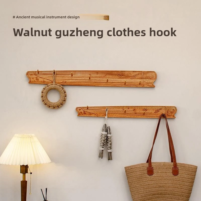 

Крючок для прихожей из цельного дерева, настенная креативная вешалка для одежды, винтажная вешалка в стиле Guzheng, утолщенная декоративная настенная вешалка