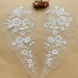 Applique in pizzo Alencon bianco avorio, toppa con paillettes in rilievo, forniture per matrimoni, copricapo con fiore per capelli da sposa, 2 pezzi