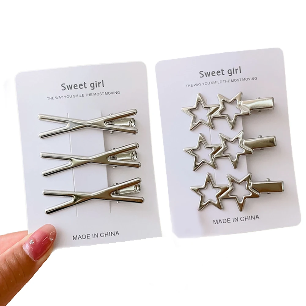 3/6/9/12Pcs Girl Y2k Hair pins Silver Metal Duckbill Clip Women Hair Clips Side Bangs Female Ladies Barrettes Hair Accessories