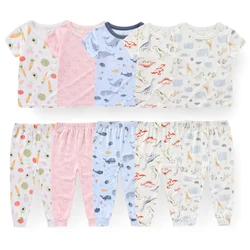 Unisex 2 Pieces Tops+Pants Baby Girl Clothes Cartoon Print Summer 1-5T Cotton Baby Boy Clothes Sets Short Sleeve Pajamas Bebes