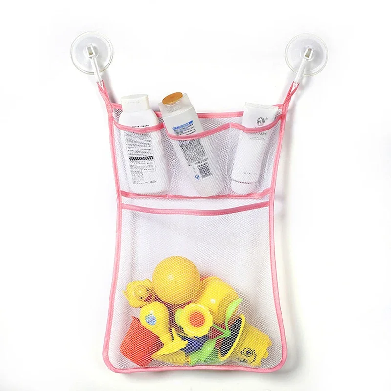 Shower Bath Toys White Pink Baby Kids Toy Storage Mesh with Strong Suction Cups Toy Bag Net Bathroom Organizer for Kids Toddlers