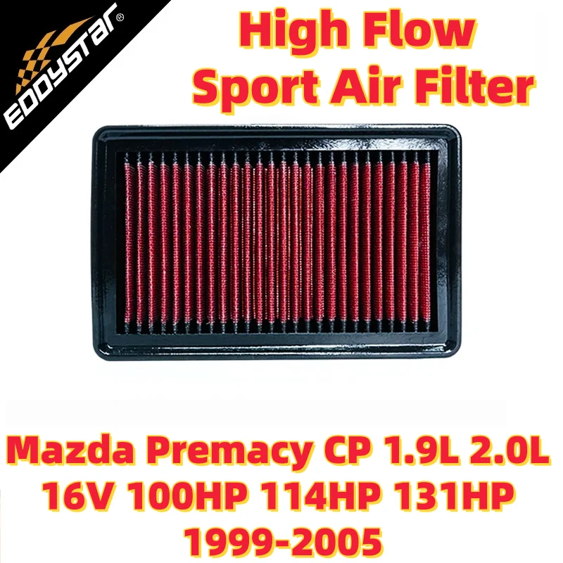 

Спортивный воздушный фильтр с высоким расходом для Mazda Premacy CP 1.9L 2.0L 16V 100HP 114HP 131HP 1999-2005, моющиеся гоночные впускные фильтры