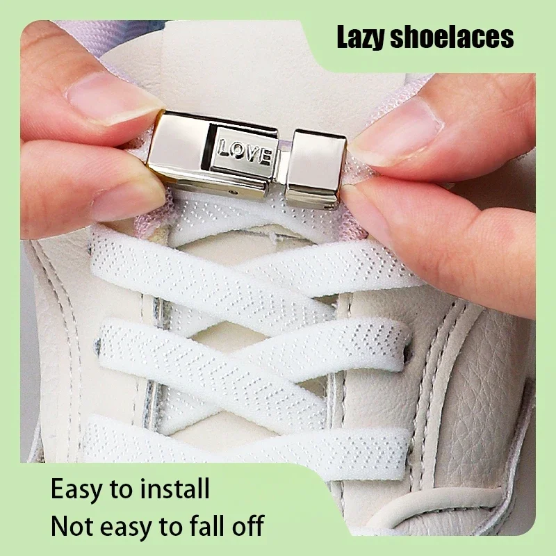 New 1 Pair Letter Metal Locking Shoelaces Sneakers No Tie Elastic Shoelaces Kids Adults Quick on/Off Shoelaces Shoe Accessories