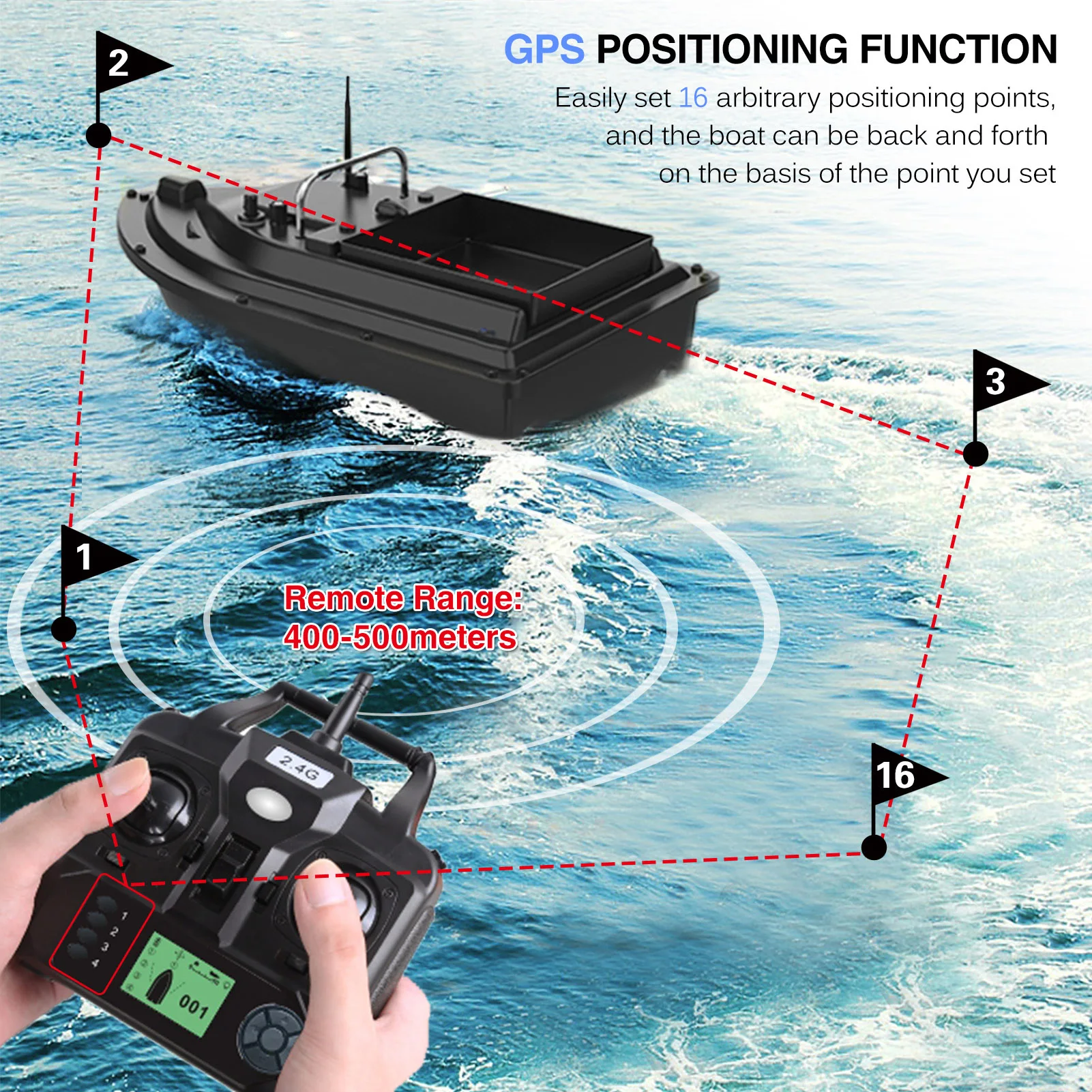 D16E GPS قارب طعم صيد مع حاوية طعم كبيرة قارب طعم أوتوماتيكي مع نطاق عن بعد 400-500 متر تحكم لاسلكي #3