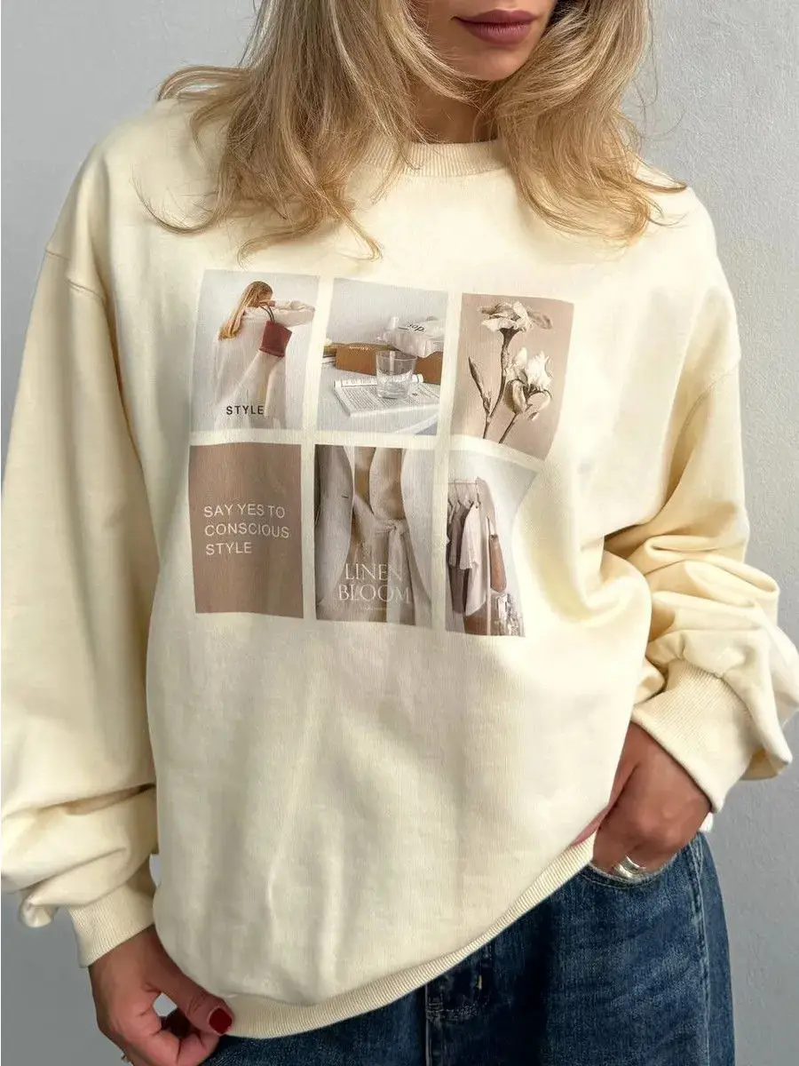 Sweat-shirt rétro café abricot Y2K pour femmes, Style français, col rond, ample, manches longues, pull, tendance, Streetwear, loisirs, automne