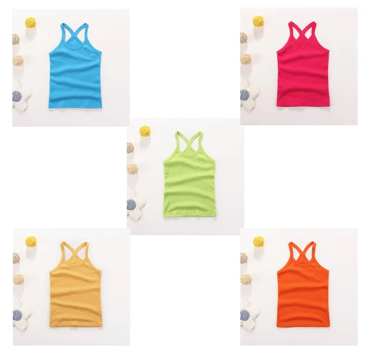 Sommer Baumwolle Mädchen Weste Ärmellos Einfarbig T-Shirts Kinder Oberteile Baby Mädchen Freizeitkleidung T-Shirt 2-12 Jahre – Detail 7