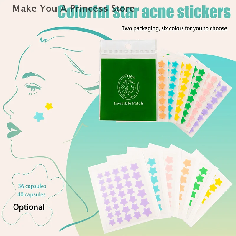 40pcs/set Colorful Star Shaped Acne Patches Skincare Stickers Facial Spots Makeup Tools