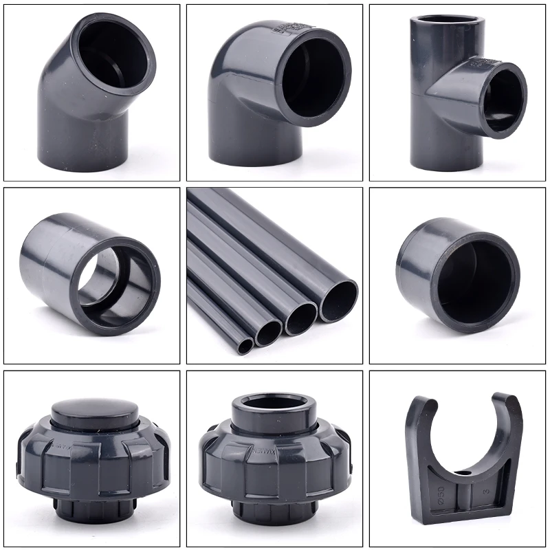 2Pcs 20~63mm Dark Grey UPVC Pipe Aquarium Garden Irrigation Direct 90° 45° Elbow Tee Water Tube Joint Fittings PVC Pipe End Cap