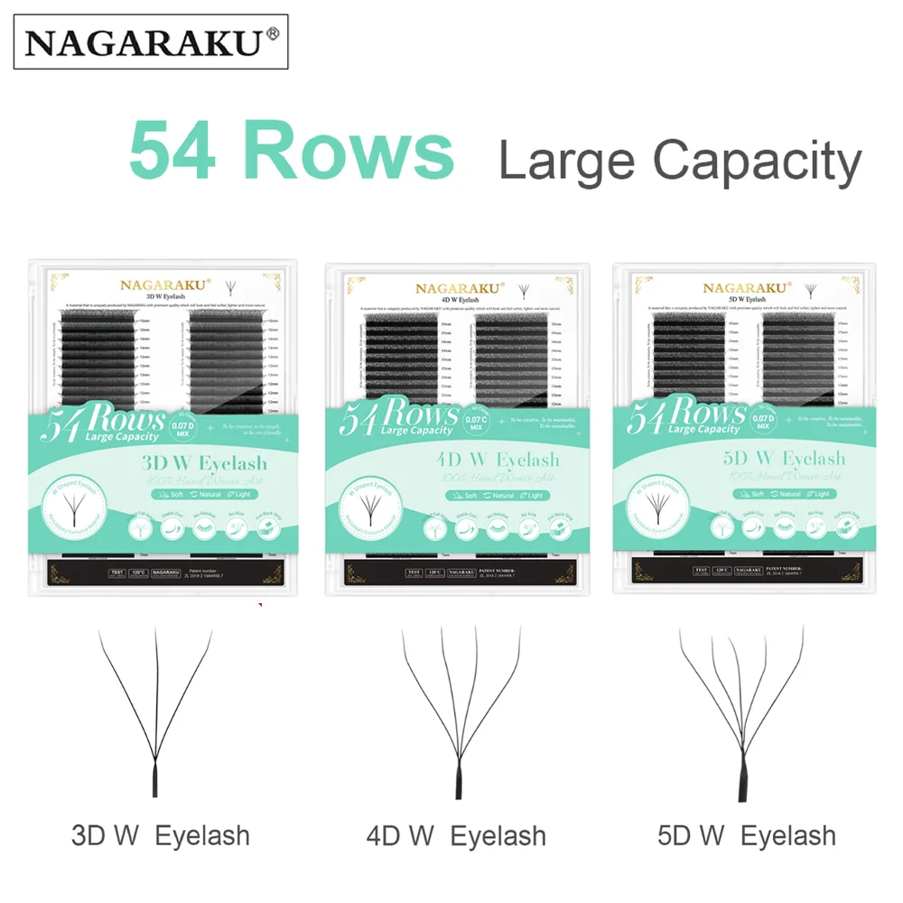 NAGARAKU 3D/4D/5D W Forma Mix 7-15mm C/D Curl 54 File di Grande Capacità Tessuti A Mano Ventole Fiore Automatico Estensioni Ciglia Finte