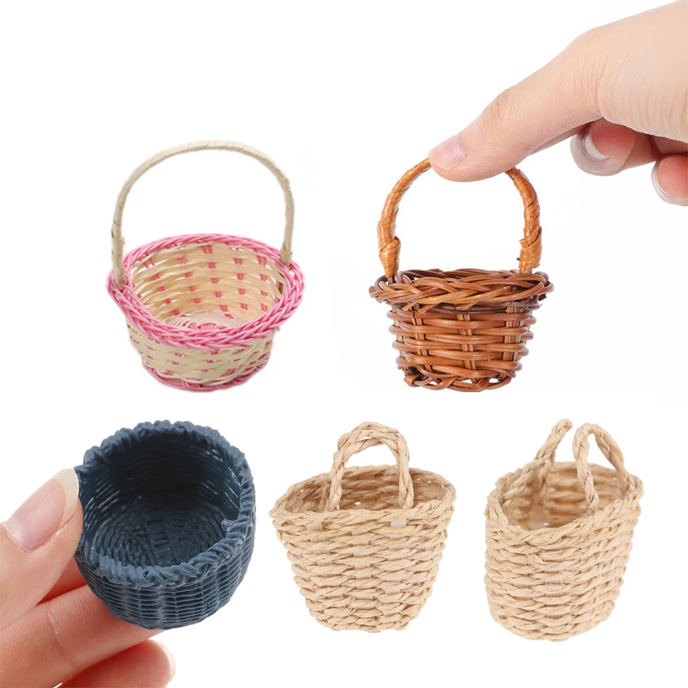 1/12 Mini Simulation Food Basket Cute Rattan Frame Hand-woven Dolls Miniature Decoration Storage Basket Dollhouse Furniture Toys