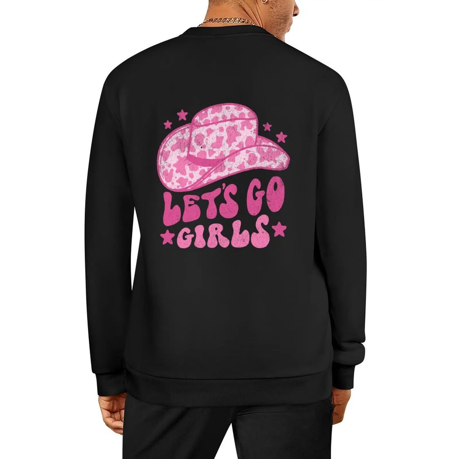 

Lets Go Girls Retro Space Cowgirl Hat Pink Pullover anime clothes men's clothing sweatshirt for men