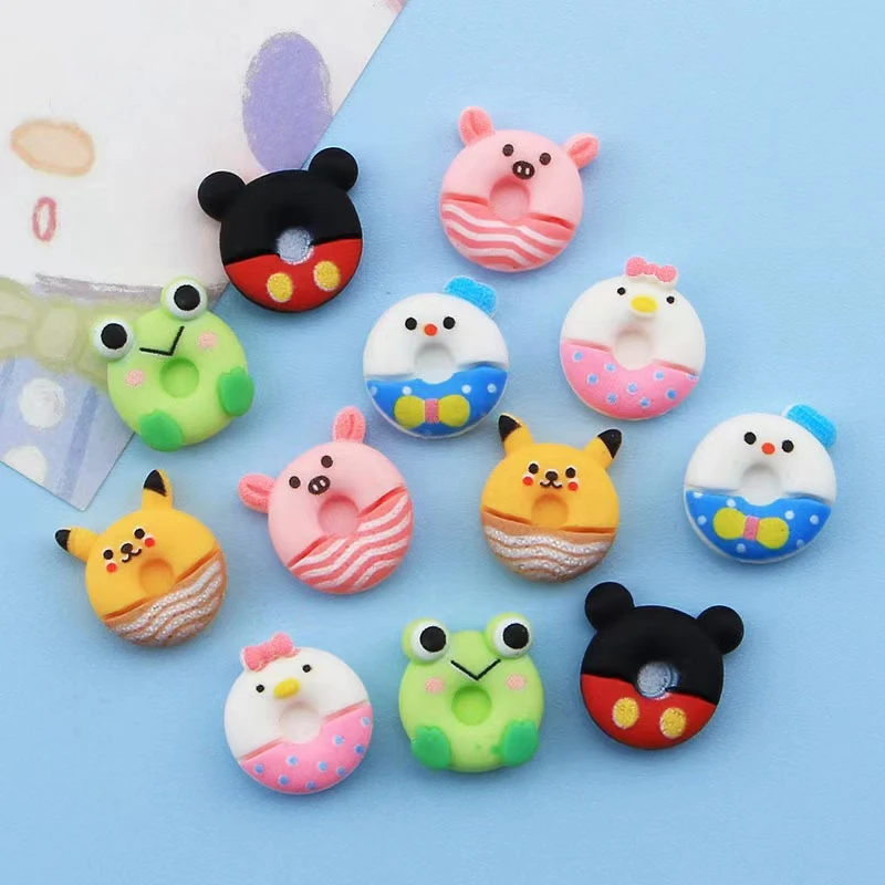 20Pcs Resin 3D Cute Mini Cartoon Animal Doughnuts Flatback Figurines Scrapbook Wedding Applique Nail Art Decor Crafts