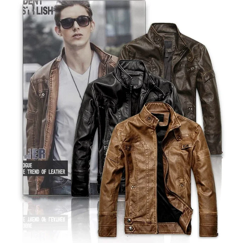 

Autumn Winter Leather Jackets Male Classic Motorcycle Slim Clothes High Quality PU Leather Jacket Casual Mens Leather Jackets