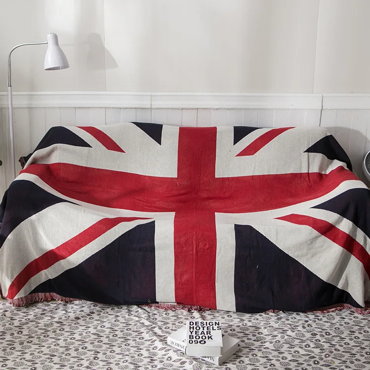 

British Flag Woven Throw Blanket Double Sided Sofa Blanket Retro UK Flag Tapestry Sofa Cover for Couch Living Room Home Decor