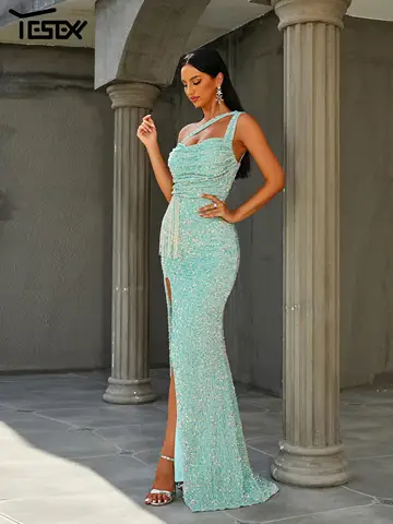 Yesexy 2024 Ny Bröllopsfödelsedagsfest Grön Asymmetrisk Slits Paljett Cocktailbalfest Kyrka Klänning 8 best sales kyrklig grön klänning - №1