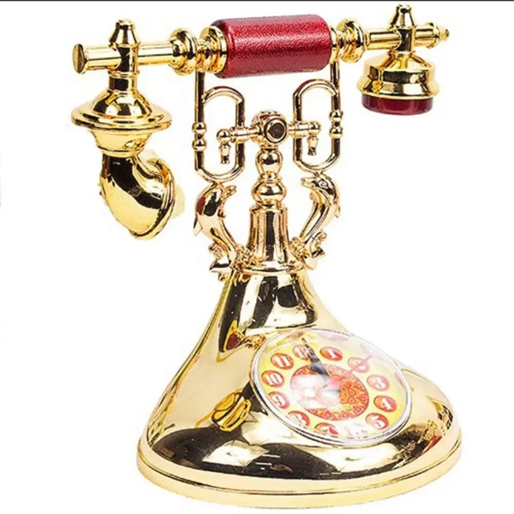 

European Style Telephone Alarm Clock Antique Handmade Telephone Clock Model Easy to Install Accurate Telephone Clock Ornaments