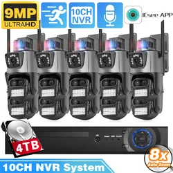 9MP Three Lens 8X Zoom Wifi PTZ XMEYE 10CH POE NVR Surveillance System Two Way Audio CCTV Security Camera Video Surveillance Kit