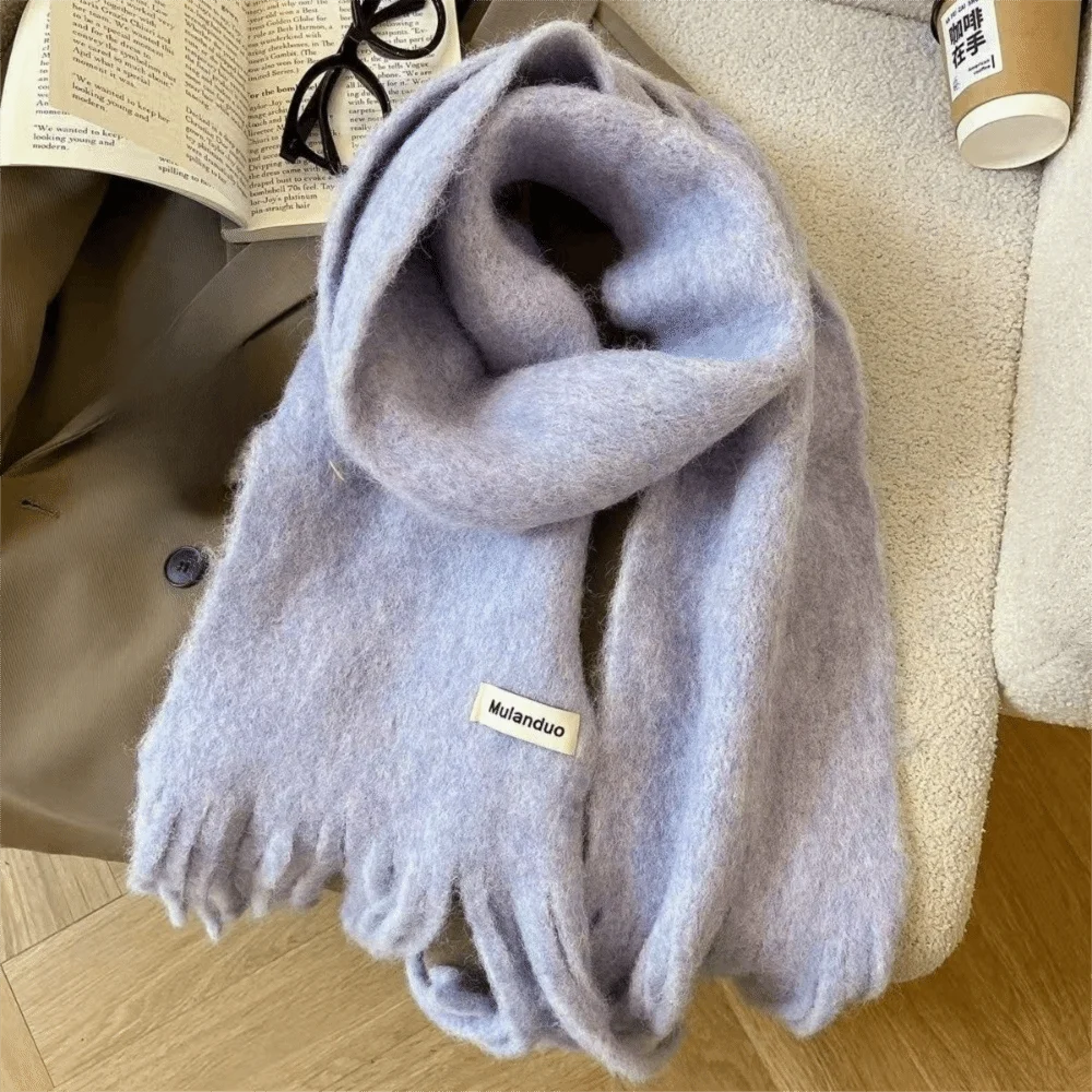 

Fashion Solid Color Winter Wool Scarf Soft Mohair Cashmere Scarf Thickened Warm Long Tassel Scarves Pashmina