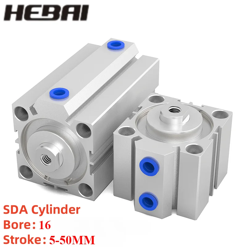 

HEBAI Pneumatic Cylinder SDA 16mm Bore Series Double Acting 5/10/15/20/25/30/35/40/45/50mm Stroke Compact Thin Air Cylinders