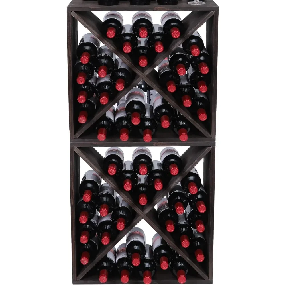 

Wine Racks countertop Solid Wood Stackable Storage Rustic Retro Cube 48-Bottle Wooden Wine Rack Wine Cabinet(48BottleBlack)