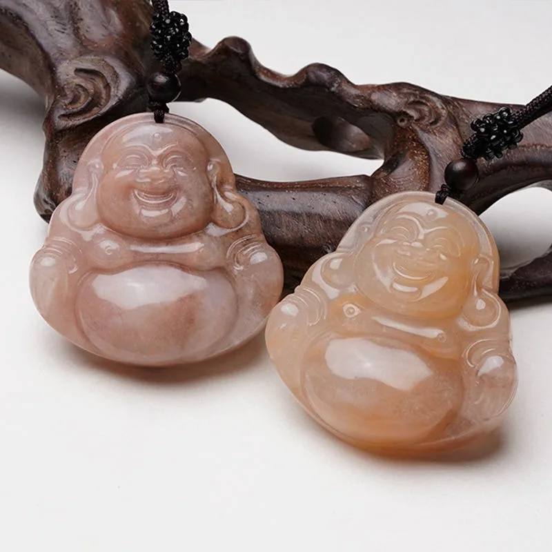 Gold Silk Jade Buddha Pendant Natural Violet Laughing Buddha Pendant Upscale Women's Sweater Chain Pot-bellied