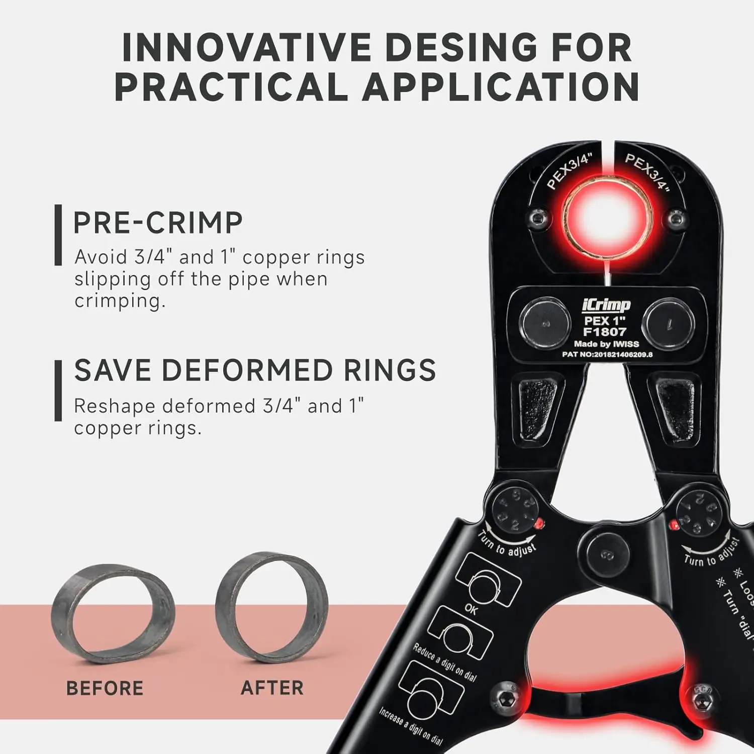 مجموعة أدوات تجعيد الأنابيب PEX لحلقات نحاسية مقاس 3/8،1/2،3/4,1 بوصة مع مقياس وقاطع مجاني - محمول
