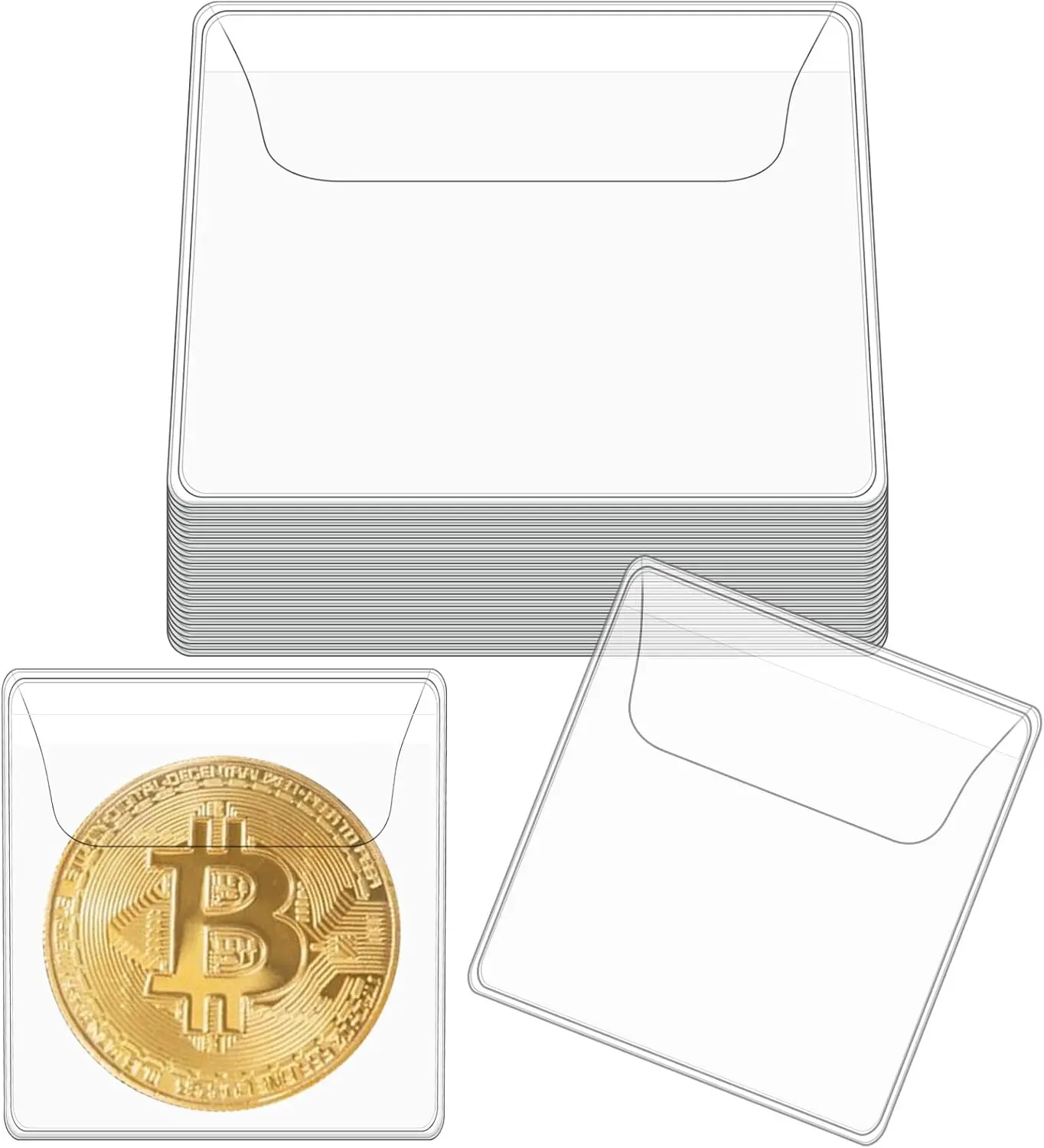 

25 Pcs 2.1x2.1 Inch Clear Coin Sleeves Single Pocket Plastic Holders for Coin Currency Bills Collectors