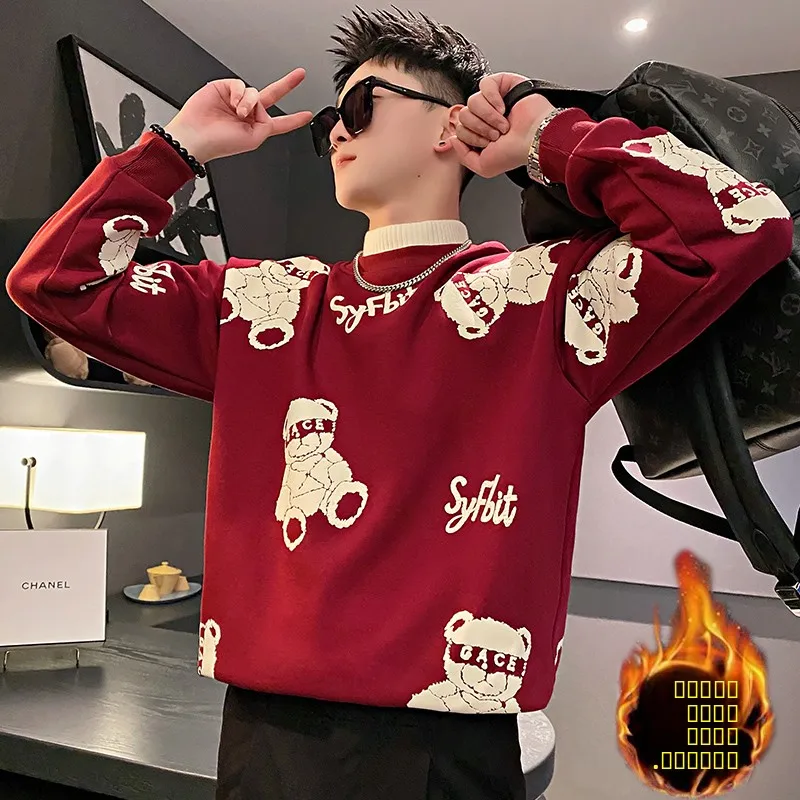 

Red Fce Lined Thiened Hoodie Men's Winter f High Collar Base irt Inner Wear Sli Warm Top for Teens Casual Wear