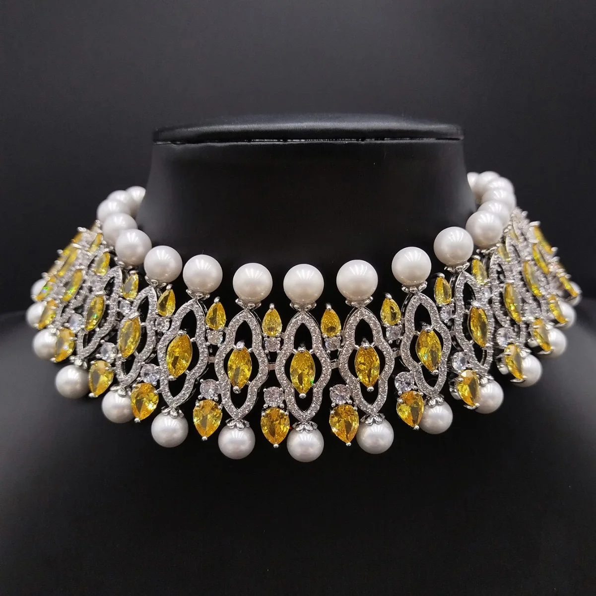 

Luxury AAA Zirconia Water Drop Pearl Choker Necklace For Women Lady Wedding Party Evening Dress Jewelry Accessories