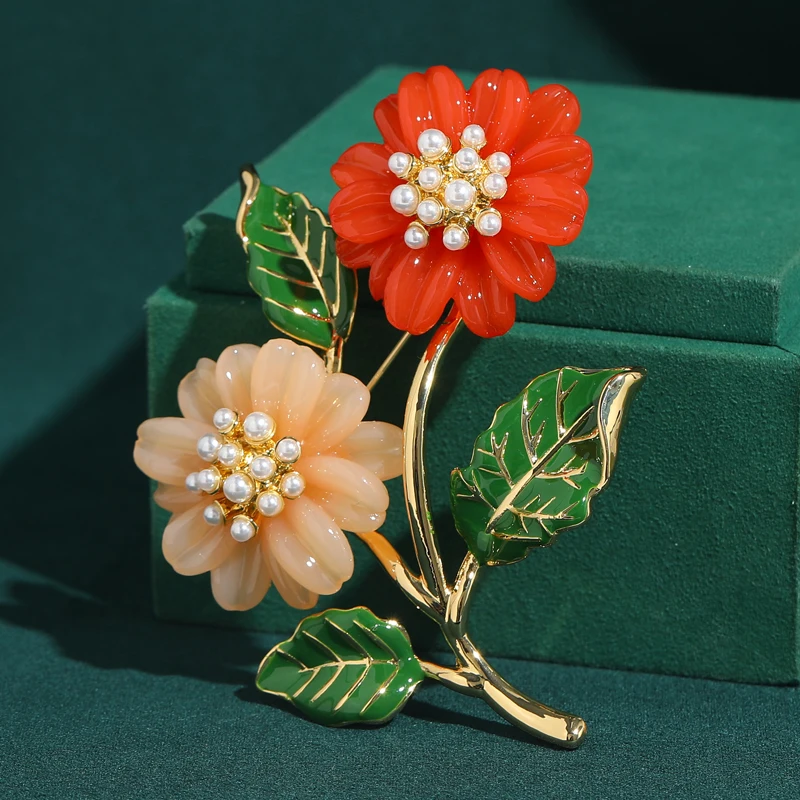Vintage Pink And Orange Camellia Brooches For Woman Dress Party Luxury Brand Lady Clothes Jewelry Accessories Gifts Trends 2026