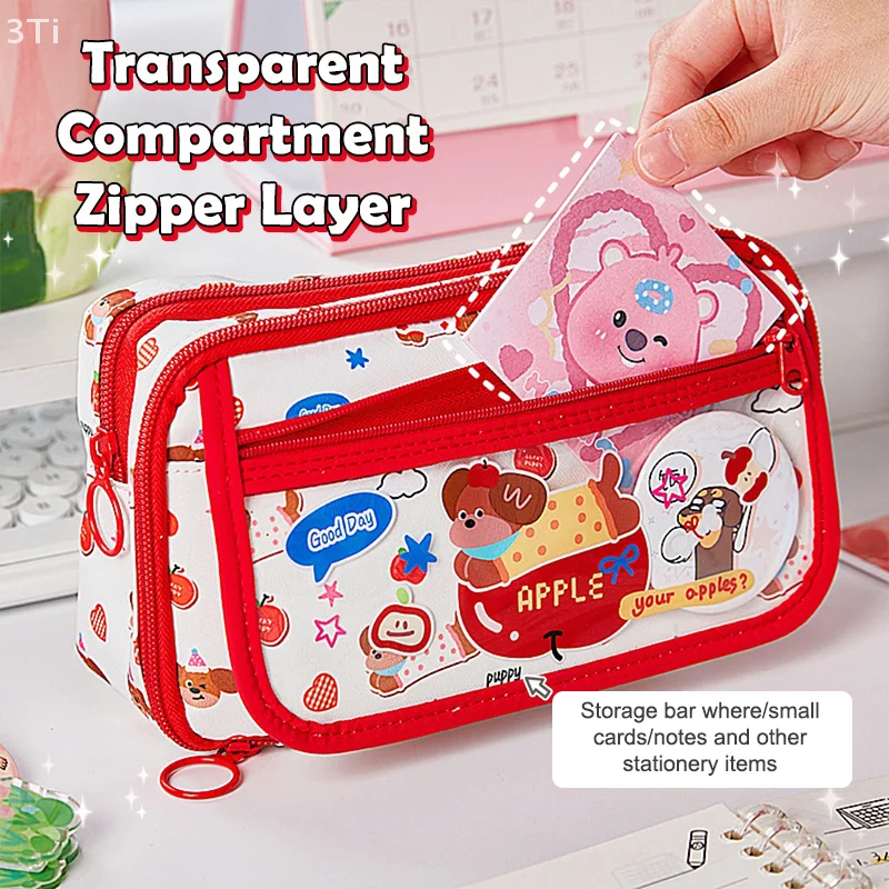 Cute Cartoon Puppy Pencil Case Multilayer Large Multi-Functional Mechanism Kawaii Student Pencil Box Stationery Storage Box