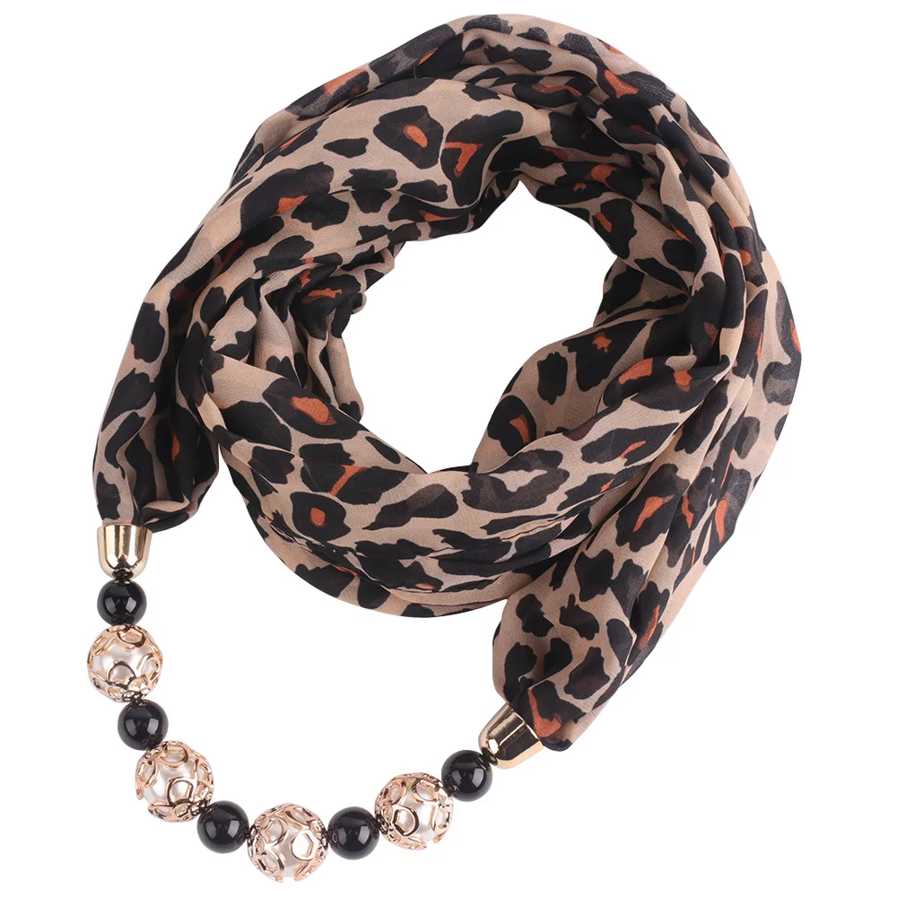 Women Leopard Chiffon Hijabs Scarf Statement Necklace Pendant Scarf  Neckerchief Foulard Femme Accessories Hijabs