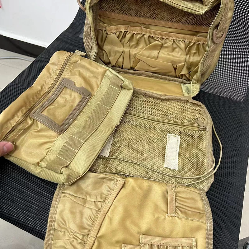 Tragbare Herren-Toilettentasche aus Oxford-Gewebe, Khaki, Reise-Organizer mit mehreren Taschen, hängende Waschtasche für Outdoor-Aktivitäten, Angeln und Kurzreisen – Detail 10