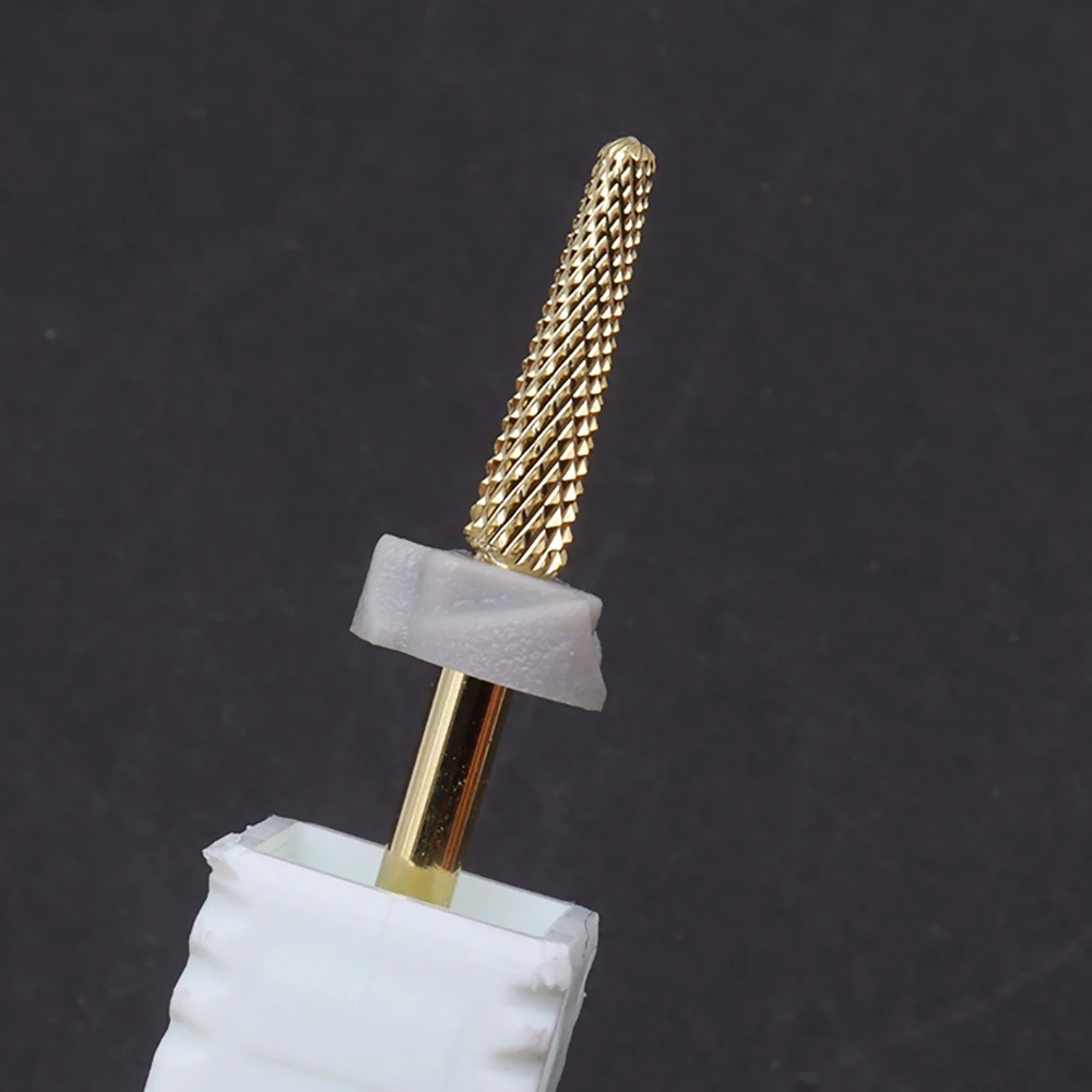 1Pcs Gold-Plated Tungsten Carbide Nail Drill Bit – 2.35mm Shank Nail File Bit for Removing Gel Polish & Smoothing Steps