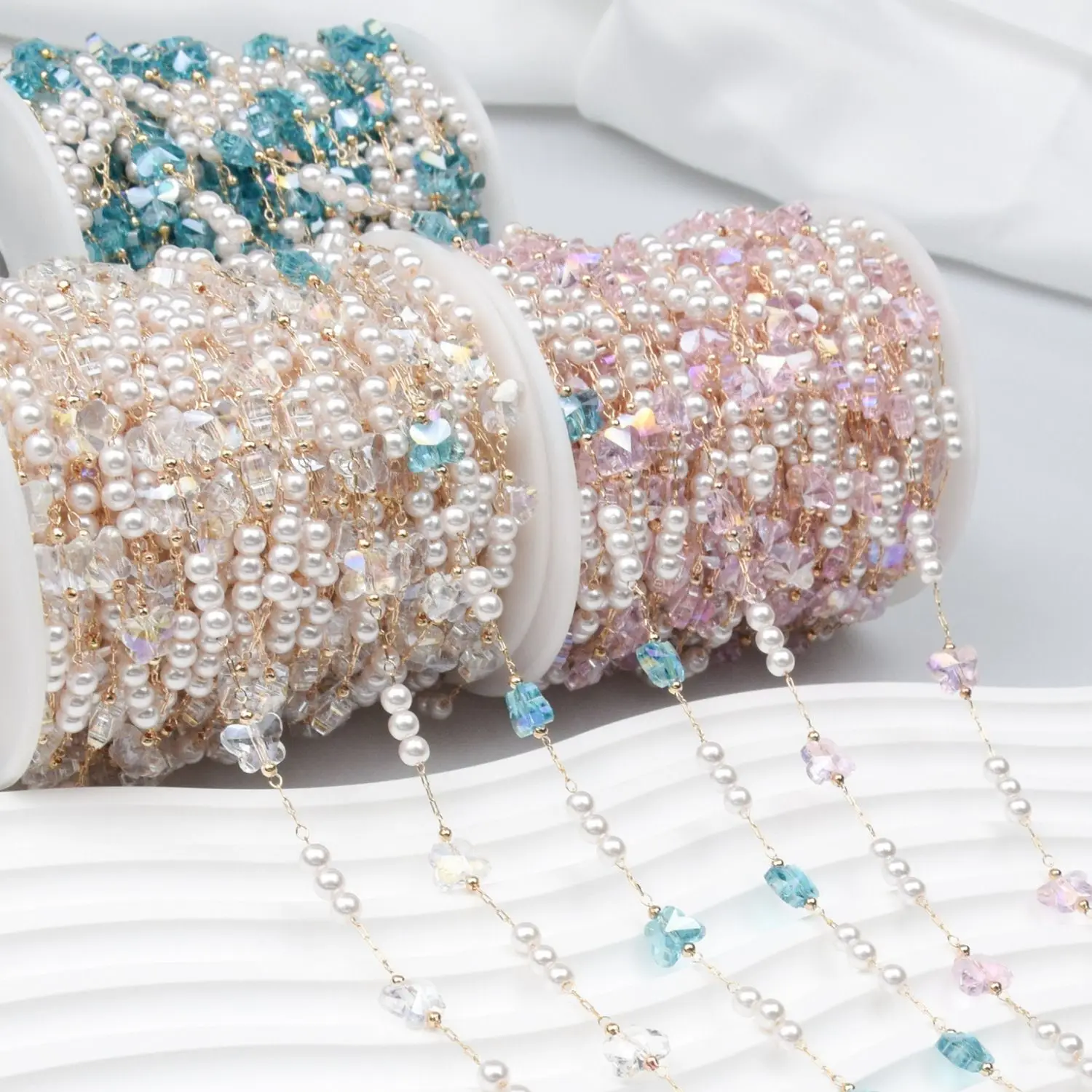 

Purple Pink Crystal Butterfly Chain, Fan Tassel Accessories, Handmade Jewelry Material, Pure Copper DIY Jewelry Chain