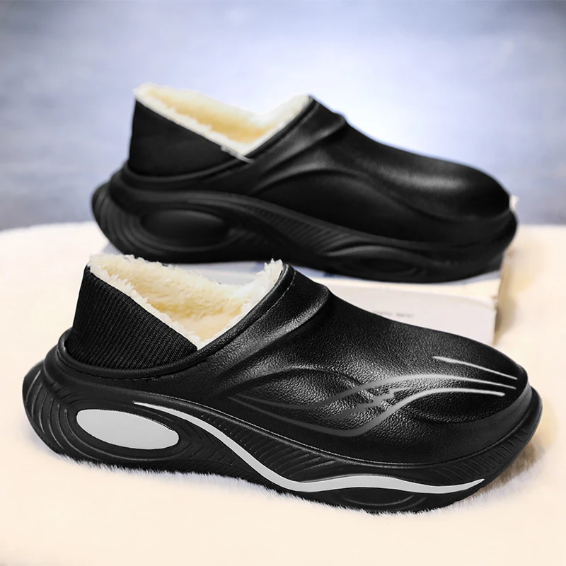 2025 nuevas zapatillas de algodón de moda, zapatos de algodón cálidos de invierno para el hogar para hombres, zapatos de jardín impermeables, zapatos simples de interior, zapatos para caminar