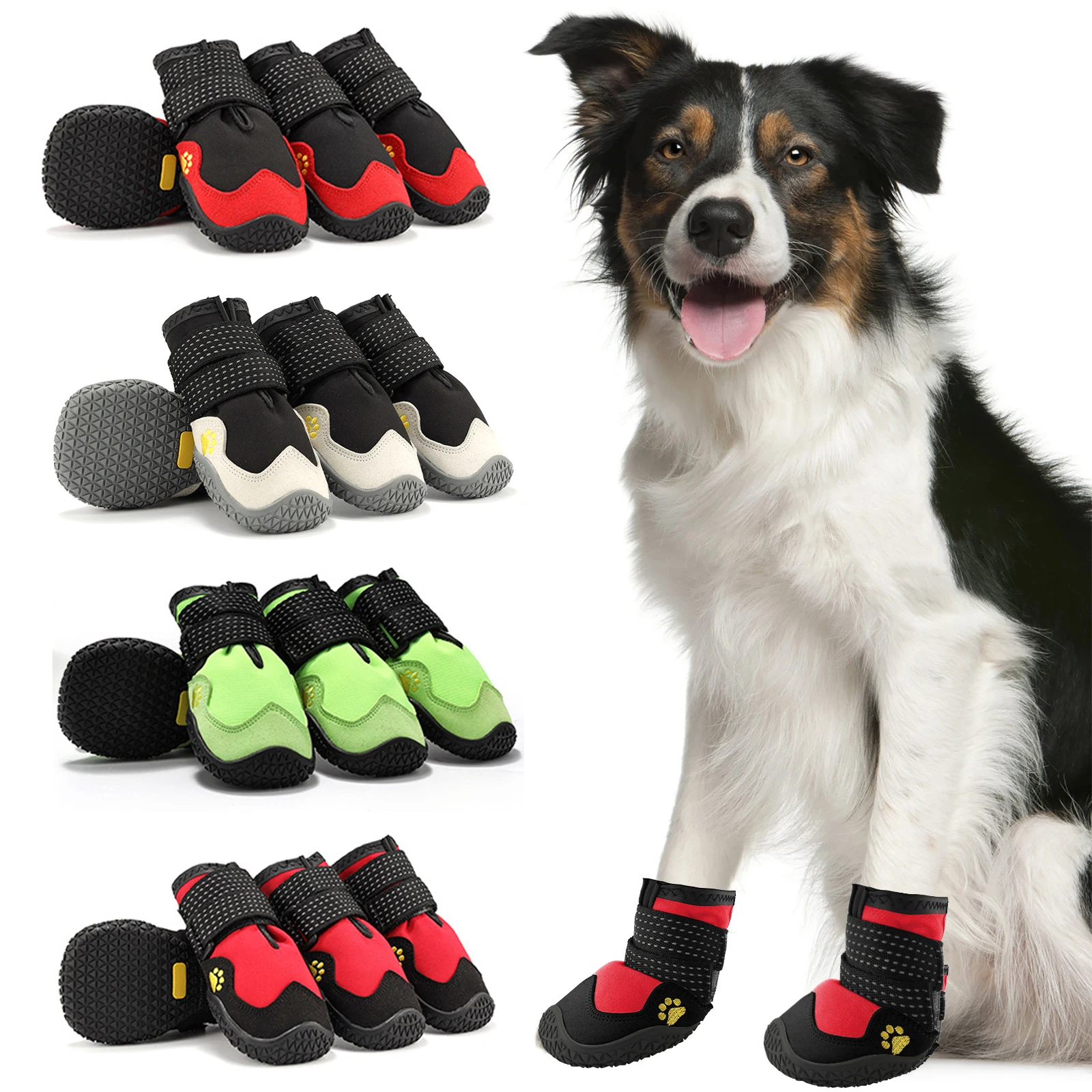 

4PCS/Set Dog Shoes for Large Dogs Reflective Waterproof Dog Booties for Snow Rain Days Outdoor Non-Slip Rugged Rubber Sole Boots