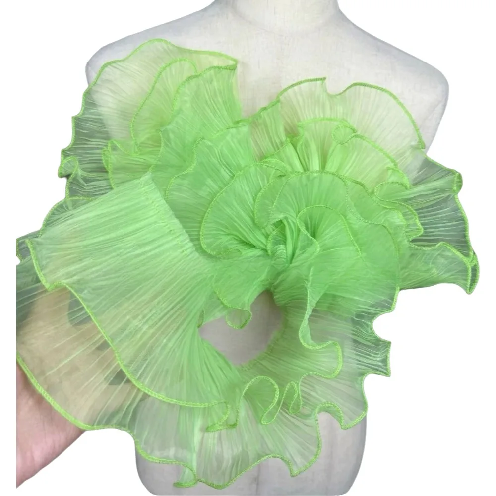 Wide 1 Yard Pleated Fabric Ruffle Pleated Double Layered Pleated Lace Rose Flower Pattern Accordion Fold Mermaid Lace Decoration