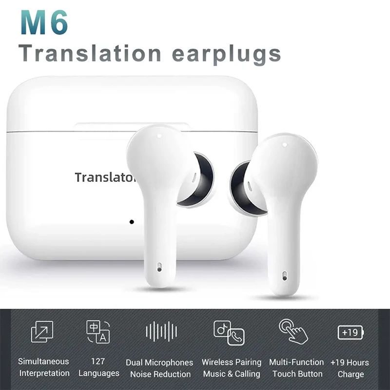 M6 Wireless Translator Headphones Bluetooth 71 Language Noise Reduction Real-time Business Earbuds Translation with Microphone