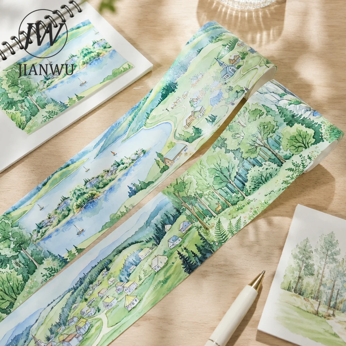 JIANWU 70mm*200cm Vintage Tree River Town Landscape Material Collage Scrapbooking Washi Tape Creative DIY Journal Stationery